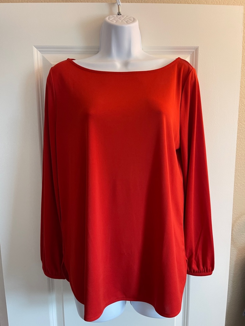 Ann Taylor Red Boatneck Long-Sleeve Top